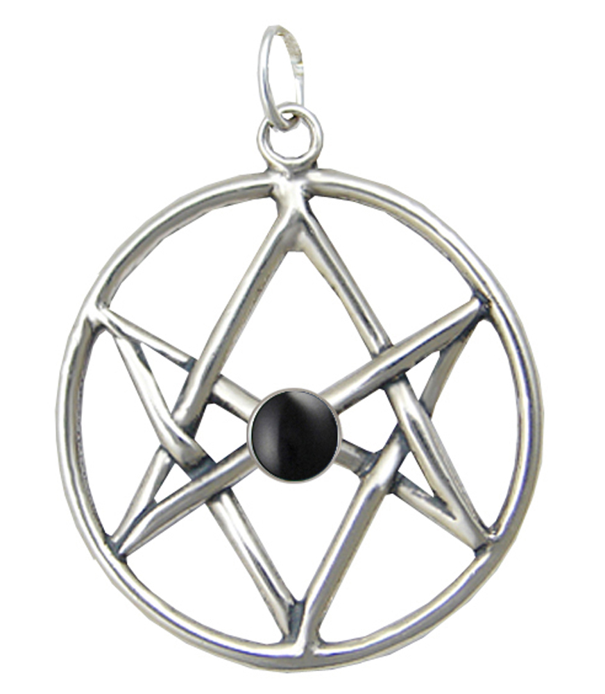Sterling Silver Unicursal Hexagram Pendant With Black Onyx